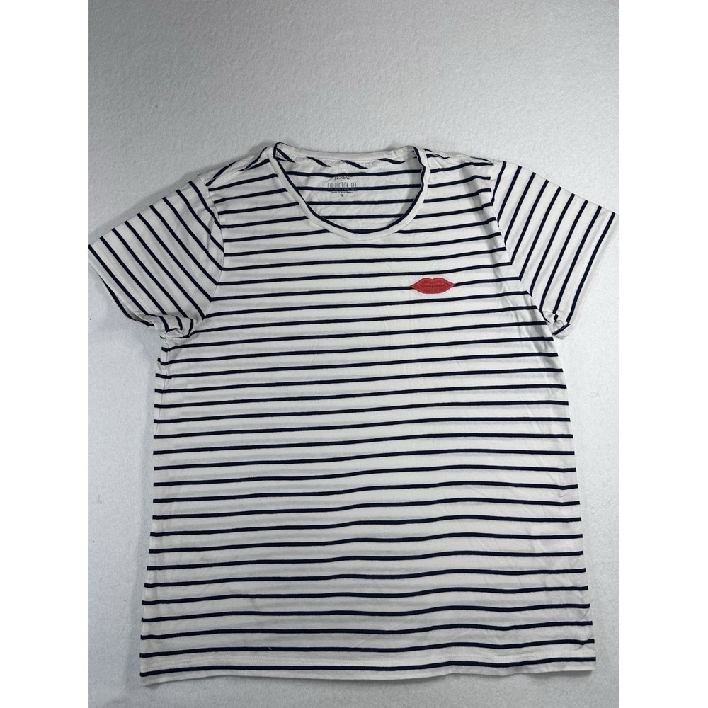 J. Crew Collector Tee L Striped Red Lips Re-Imagined Cotton Fair Trade CE598